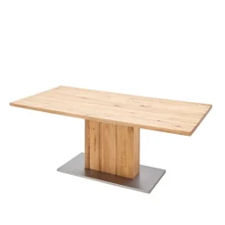 Wohnen Säulen Esstisch mit Balkeneiche Powera & Bodenplatte mit Metall Mantel