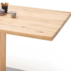 Wohnen Säulen Esstisch mit Balkeneiche Powera & Bodenplatte mit Metall Mantel