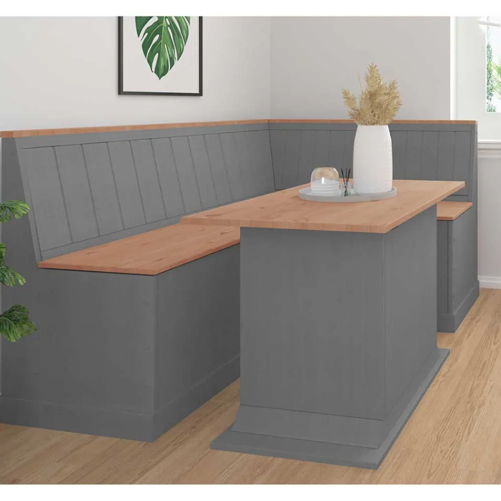 Wohnen Säulen-Esstisch in Kieferfarben und Grau - Bernau