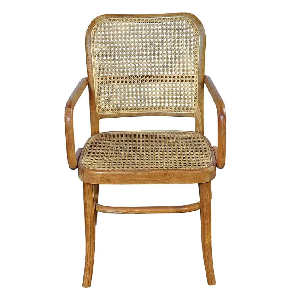 Wohnen Wohnzimmerstühle|Rattanmöbel*Teak Armlehnenstuhl mit Wiener Geflecht - Crasidio