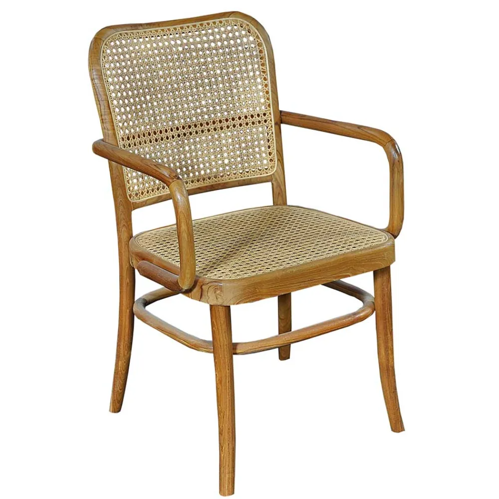 Wohnen Wohnzimmerstühle|Rattanmöbel*Teak Armlehnenstuhl mit Wiener Geflecht - Crasidio
