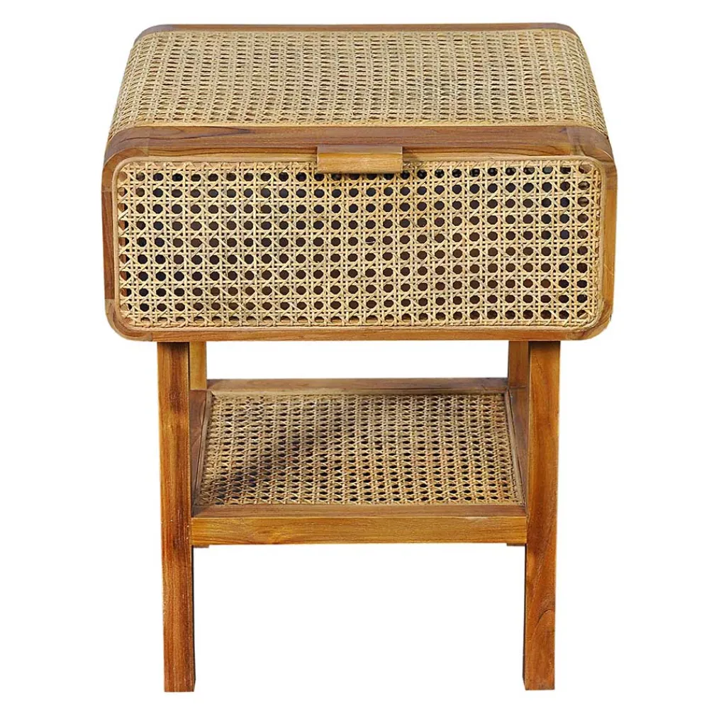 Wohnen Rattanmöbel|Nachttische*Teak Holz Nachtkommode mit Wiener Geflecht - Teako