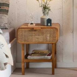 Wohnen Rattanmöbel|Nachttische*Teak Holz Nachtkommode mit Wiener Geflecht - Teako