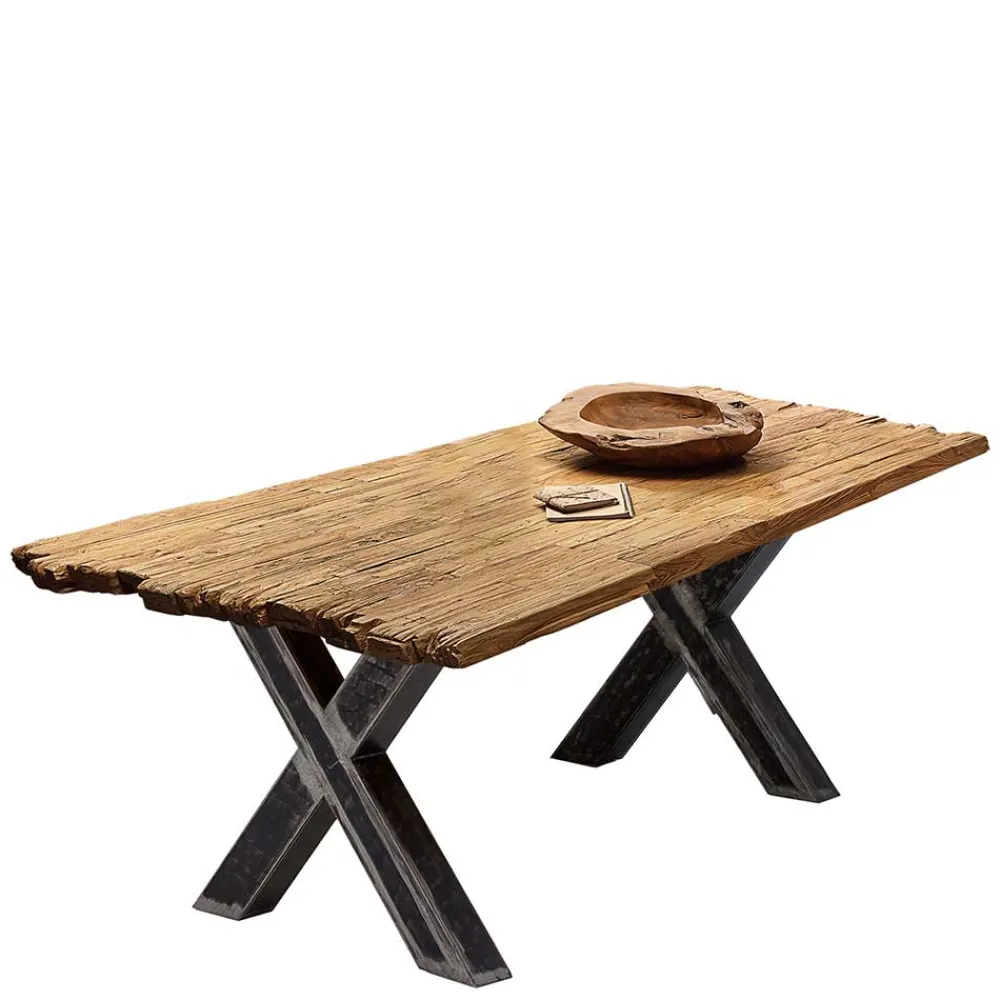 Wohnen Teak Recyclingholz Tisch mit X Füßen - Omegon