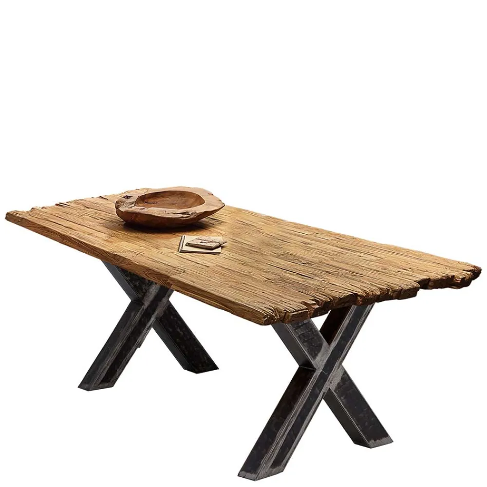 Wohnen Teak Recyclingholz Tisch mit X Füßen - Omegon