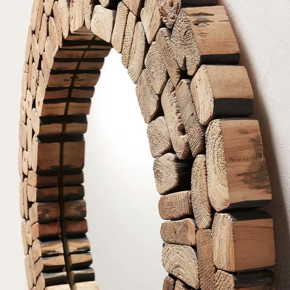 Wohnen Spiegel|Flurspiegel*Teak Spiegel Polcadaz mit Mosaik Holz Rahmen