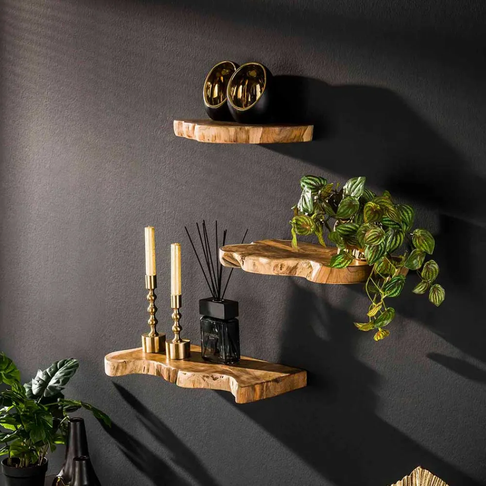 Wohnen Teak Wandboard Trio mit Naturkanten - Matthis (dreiteilig)