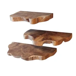 Wohnen Teak Wandboard Trio mit Naturkanten - Matthis (dreiteilig)