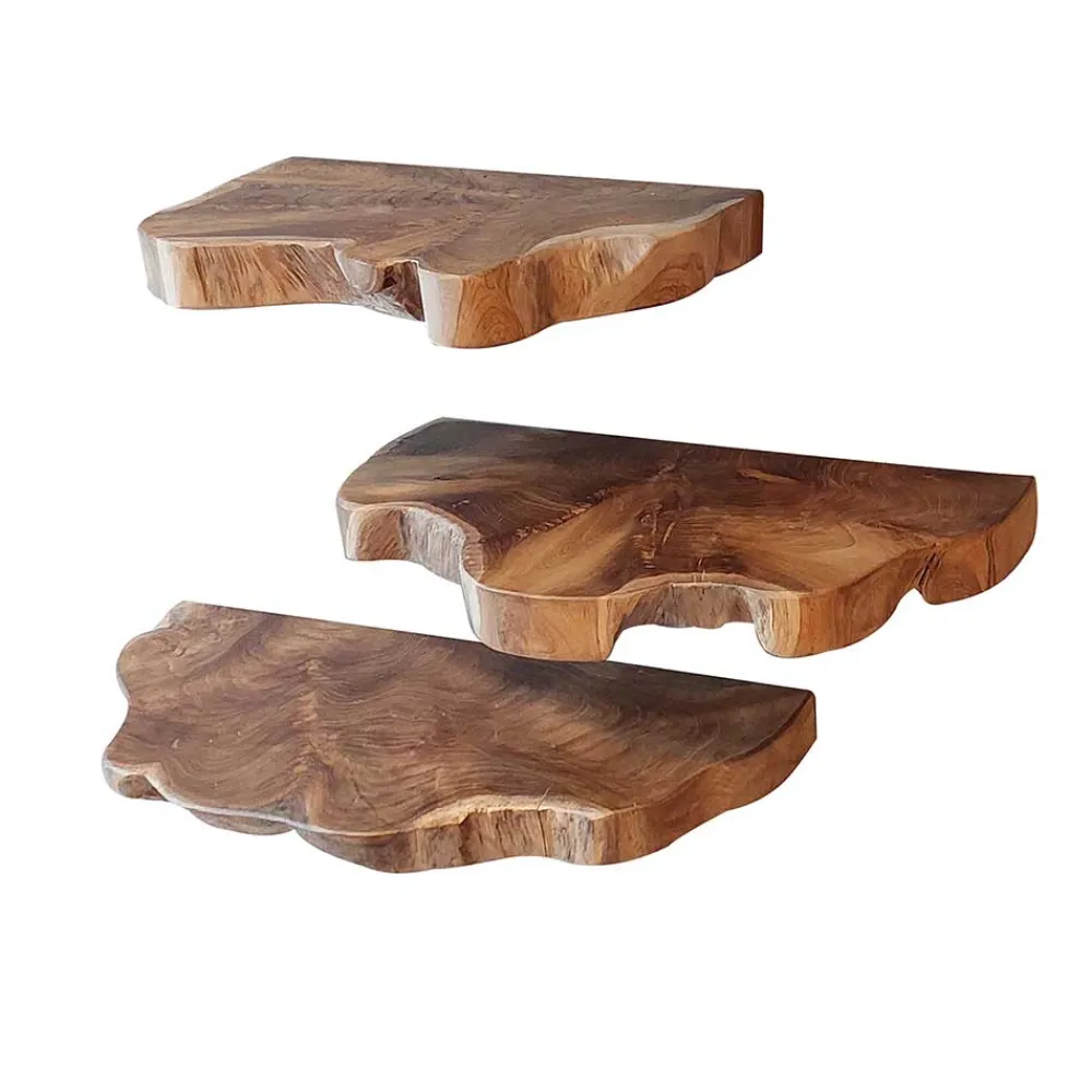 Wohnen Teak Wandboard Trio mit Naturkanten - Matthis (dreiteilig)