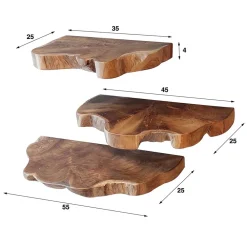 Wohnen Teak Wandboard Trio mit Naturkanten - Matthis (dreiteilig)