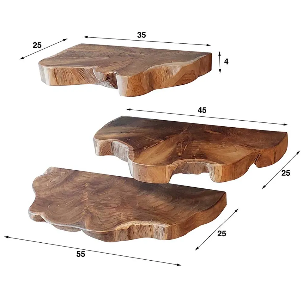 Wohnen Teak Wandboard Trio mit Naturkanten - Matthis (dreiteilig)