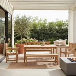 Wohnen Balkonmöbel|Terrassenmöbel*Teakholz Gartentisch-Gruppe massiv - Crajeva (fünfteilig)