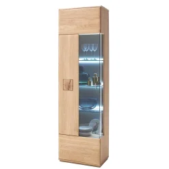 Wohnen Teilmassive Standvitrine in Eiche Bianco Pontros optional mit LED