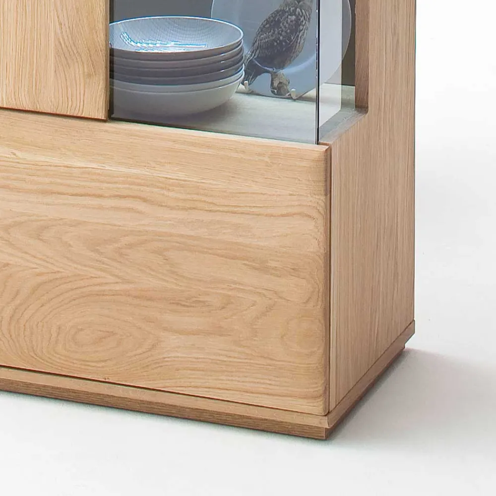 Wohnen Teilmassive Standvitrine in Eiche Bianco Pontros optional mit LED