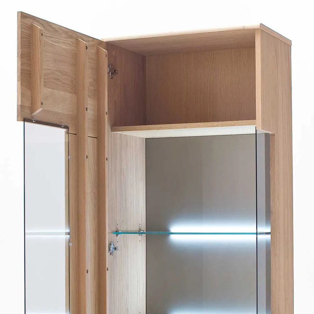 Wohnen Teilmassive Standvitrine in Eiche Bianco Pontros optional mit LED