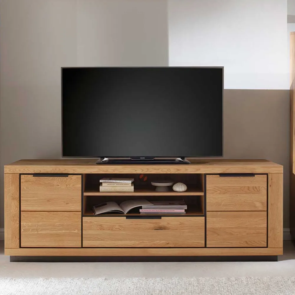 Wohnen Teilmassives TV Board in Wildeiche und Schwarz - Vlacoma