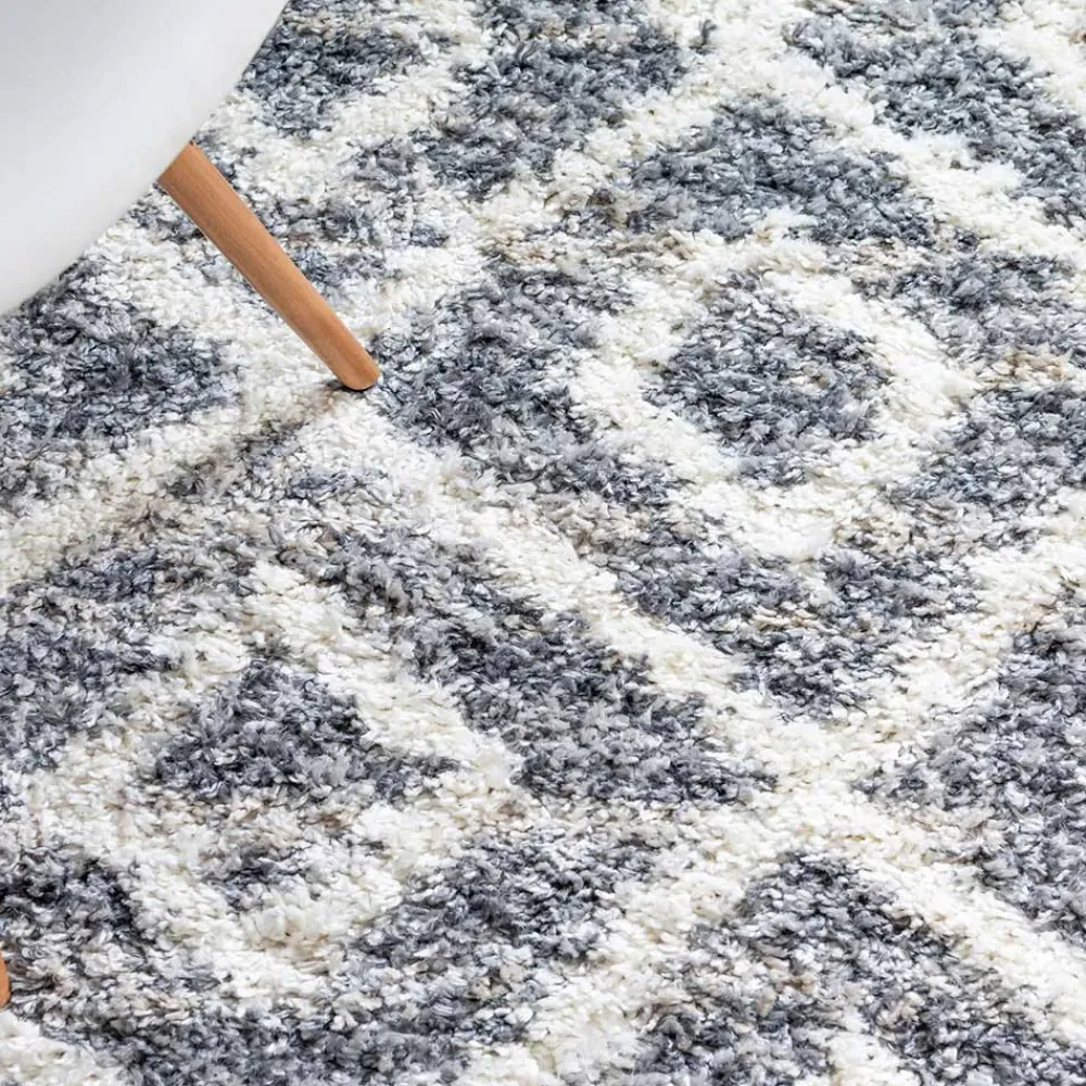 Wohnen Teppiche*Teppich mit handgeflochtenen Fransen in Creme und Grau - Juwan