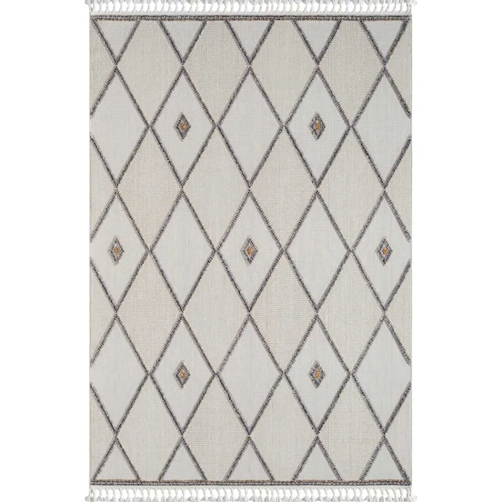 Wohnen Teppiche*Teppich mit Rauten Muster in Beige und Weiß - Nikolan