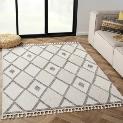 Wohnen Teppiche*Teppich mit Rauten Muster in Beige und Weiß - Nikolan