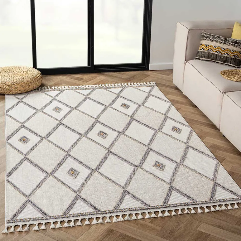 Wohnen Teppiche*Teppich mit Rauten Muster in Beige und Weiß - Nikolan
