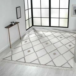 Wohnen Teppiche*Teppich mit Rauten Muster in Beige und Weiß - Nikolan