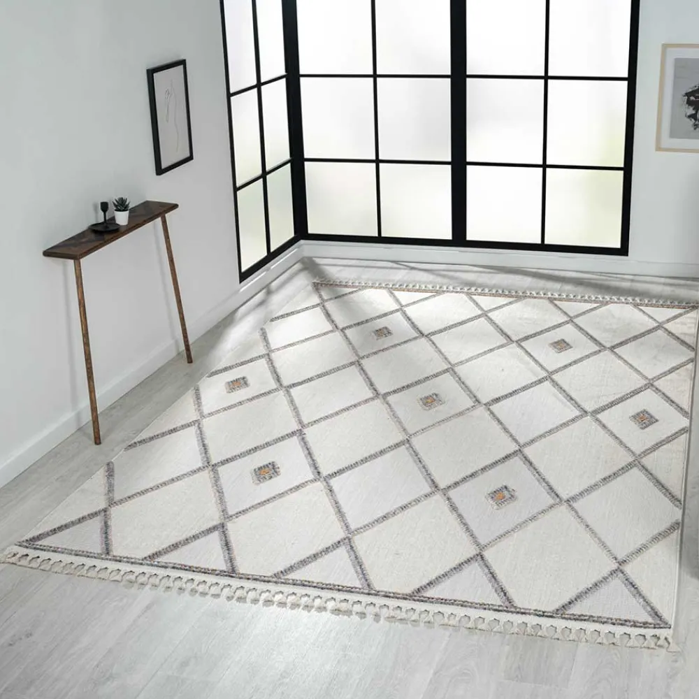 Wohnen Teppiche*Teppich mit Rauten Muster in Beige und Weiß - Nikolan