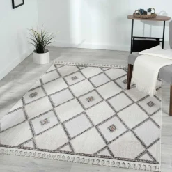 Wohnen Teppiche*Teppich mit Rauten Muster in Beige und Weiß - Nikolan