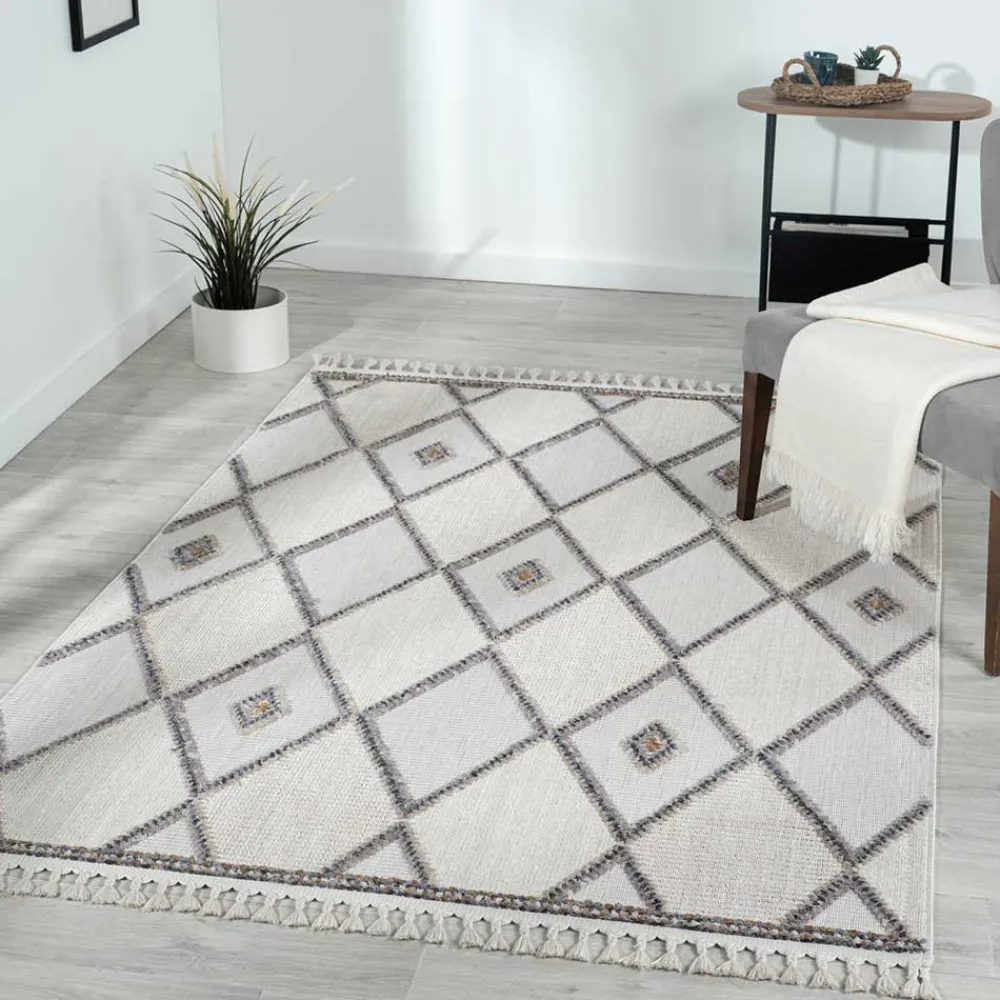 Wohnen Teppiche*Teppich mit Rauten Muster in Beige und Weiß - Nikolan