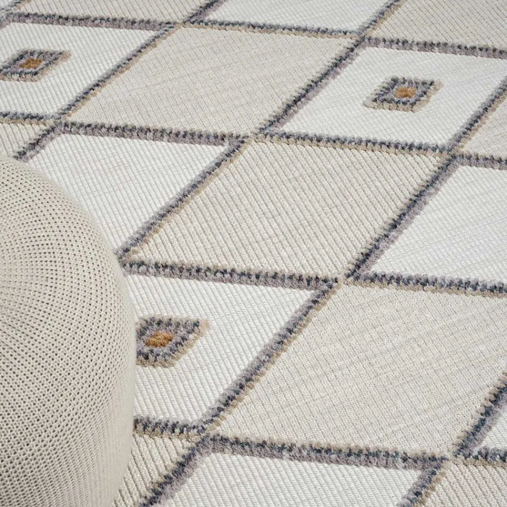 Wohnen Teppiche*Teppich mit Rauten Muster in Beige und Weiß - Nikolan