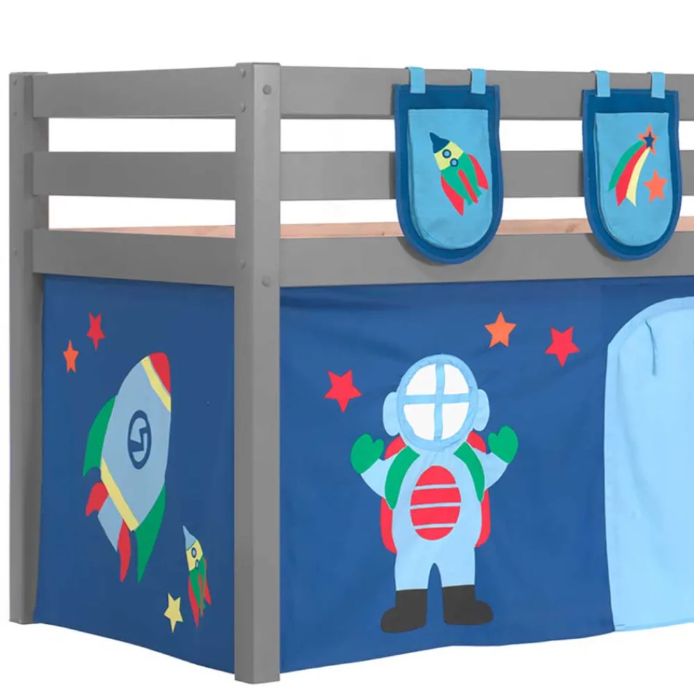 Kinder Wohnen Themen-Hochbett Weltall Astronaut in Grau - Tablonero