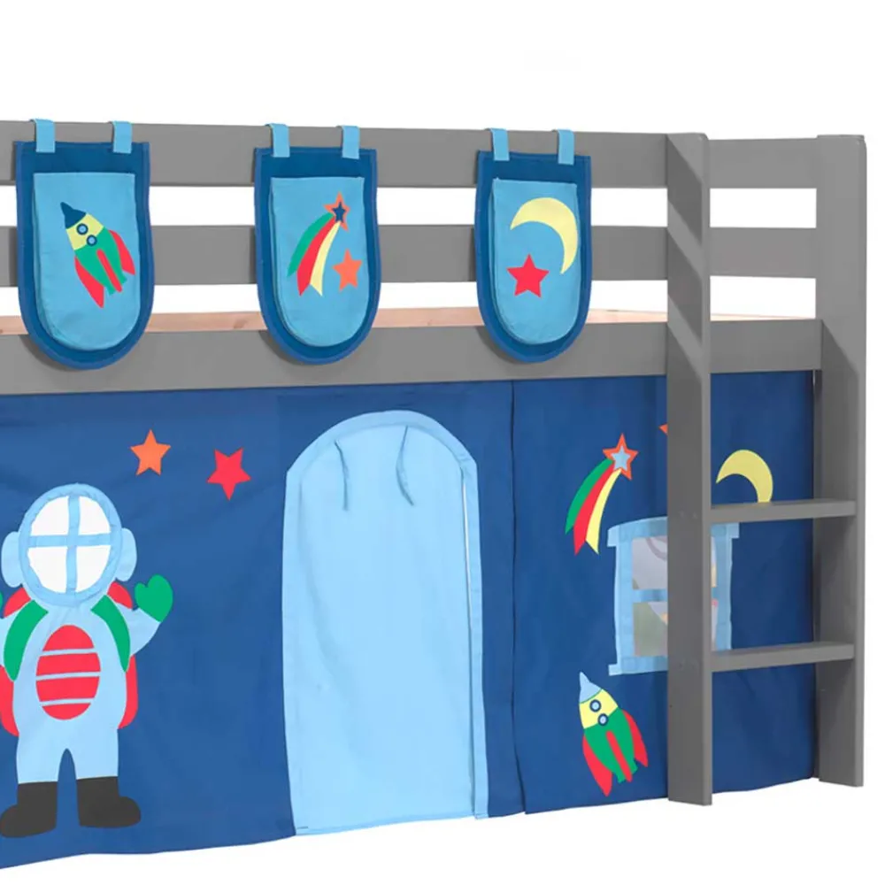 Kinder Wohnen Themen-Hochbett Weltall Astronaut in Grau - Tablonero