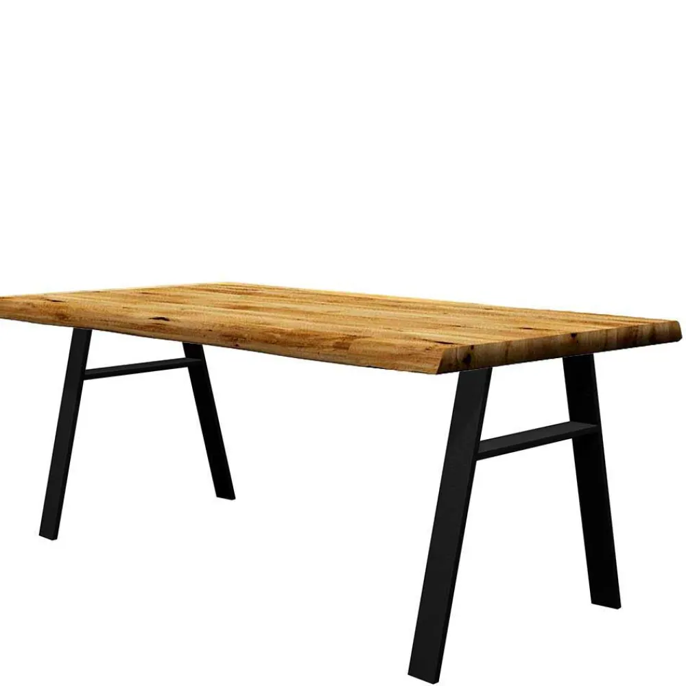 Wohnen Massivholzmöbel|Küchentische*Tisch mit Naturkante Eichenholz Platte - Basilius