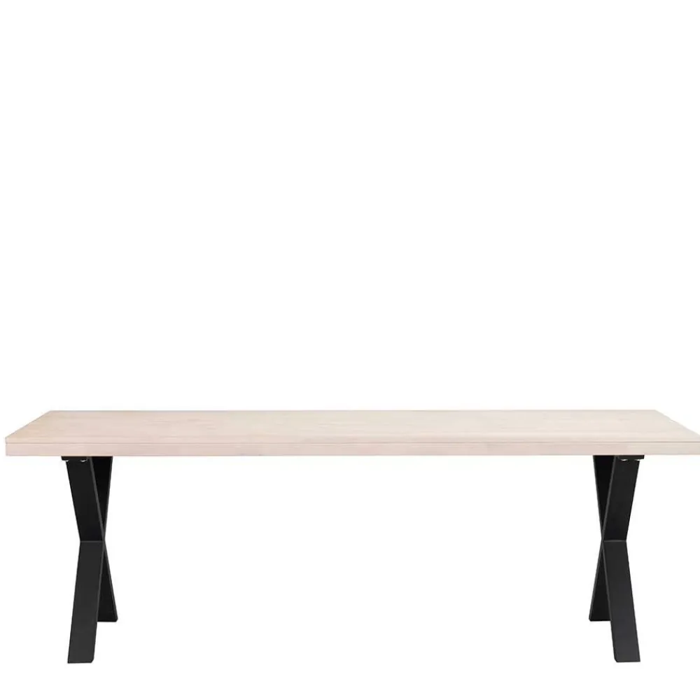 Wohnen Loft Möbel|Industrial Möbel*Tisch mit Whitewash Eichenplatte & X-Füßen - Durense