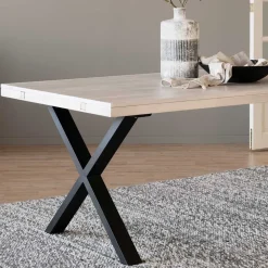 Wohnen Loft Möbel|Industrial Möbel*Tisch mit Whitewash Eichenplatte & X-Füßen - Durense