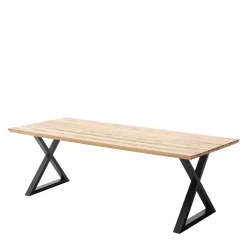 Wohnen Tisch mit X-Gestell und Zerreiche Platte - Aljawis