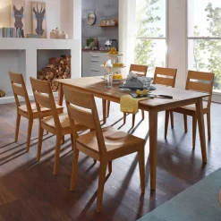 Wohnen Küchen-Essgruppen|Esszimmer Komplett*Tisch und Stuhl Set Likes aus Holz Wildeiche massiv (siebenteilig)