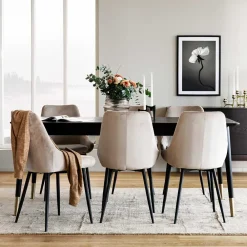 Wohnen Küchen-Essgruppen|Sitzgruppe*Tischgruppe in Schwarz & Beige - Orgevia (siebenteilig)