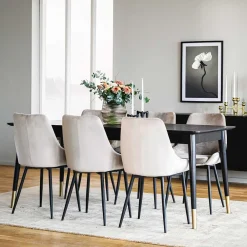 Wohnen Küchen-Essgruppen|Sitzgruppe*Tischgruppe in Schwarz & Beige - Orgevia (siebenteilig)