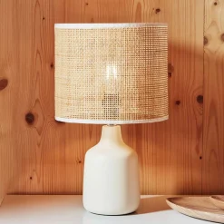Wohnen Tischleuchte aus Bambus Geflecht in Beige - Veromica