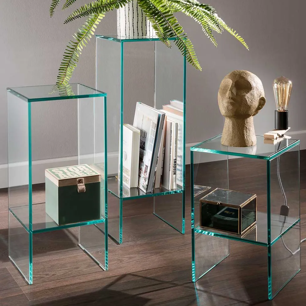 Wohnen Telefontische*Transparente Blumensäulen aus Glas - Josie (dreiteilig)