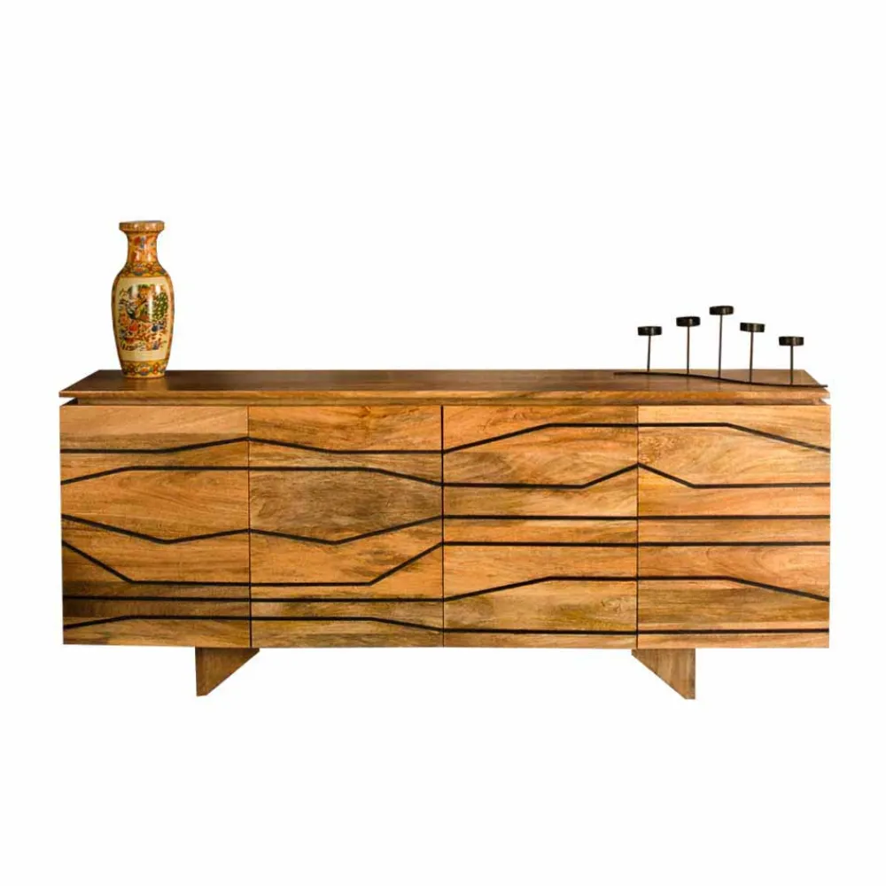 Wohnen Türen-Sideboard mit toller Rillendesign Front Kentura aus Mango Massivholz