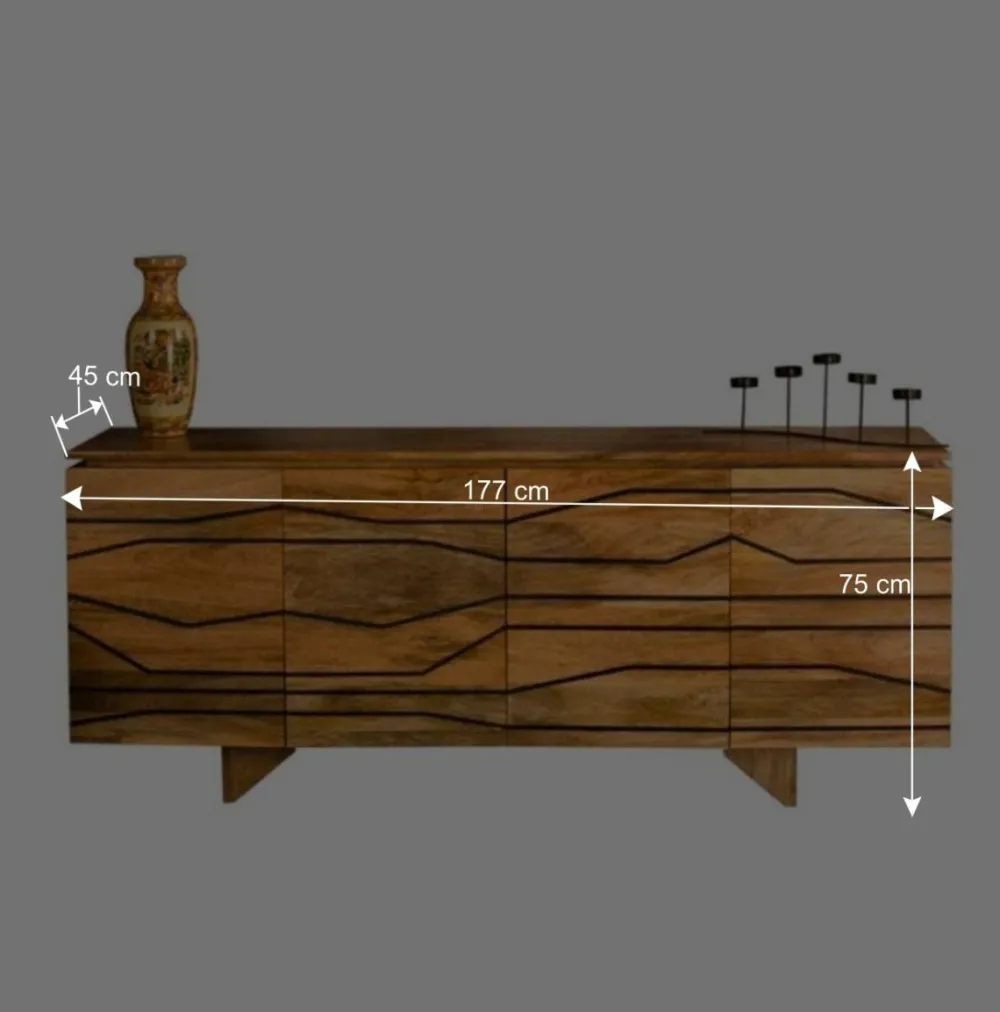 Wohnen Türen-Sideboard mit toller Rillendesign Front Kentura aus Mango Massivholz