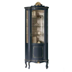 Wohnen Esszimmer-Vitrinen*1-türige Barock Vitrine in Dunkelblau & Gold - Otaligo