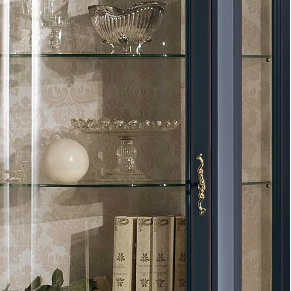 Wohnen Esszimmer-Vitrinen*1-türige Barock Vitrine in Dunkelblau & Gold - Otaligo
