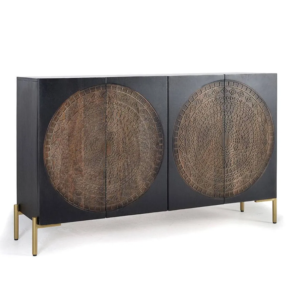 Wohnen Designermöbel*4-türige Design Kommode mit Mandala Schnitzerei - Synessa