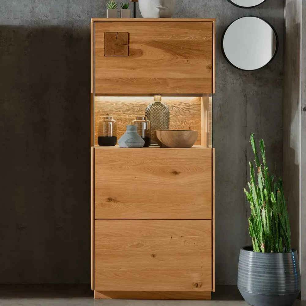 Wohnen Esszimmer-Vitrinen|Esszimmerschränke*1-türige Highboard Vitrine aus Wildeiche - Millena