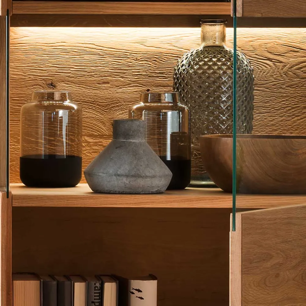 Wohnen Esszimmer-Vitrinen|Esszimmerschränke*1-türige Highboard Vitrine aus Wildeiche - Millena