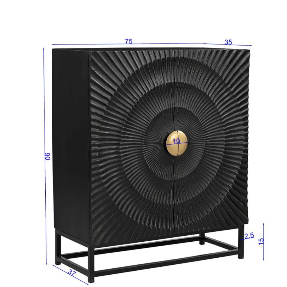 Wohnen 2-türige Kommode in Schwarz mit Gold - Oglio