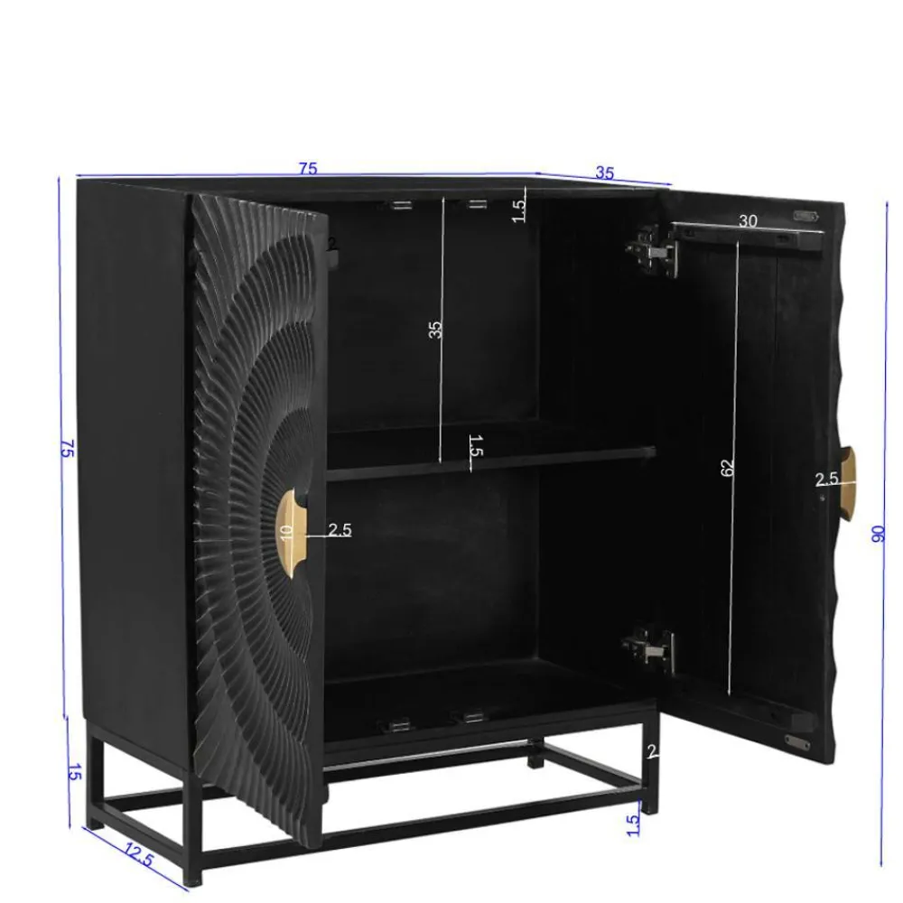 Wohnen 2-türige Kommode in Schwarz mit Gold - Oglio