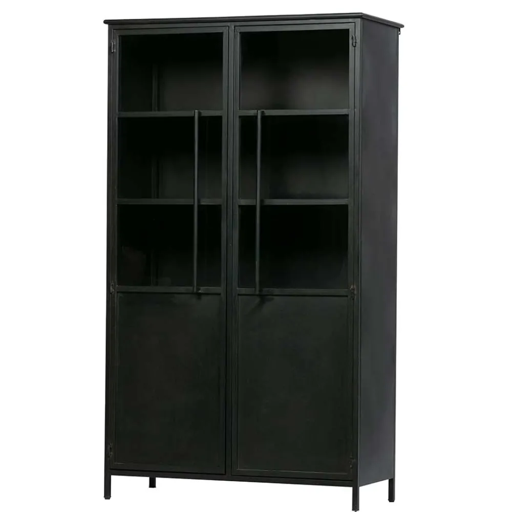 Wohnen 2-türige Metall Vitrine in Schwarz - Ponnya